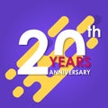 20 years anniversary logo isolated on abstract background. 20th anniversary banner. Birthday, celebration, party, invitation card Royalty Free Stock Photo
